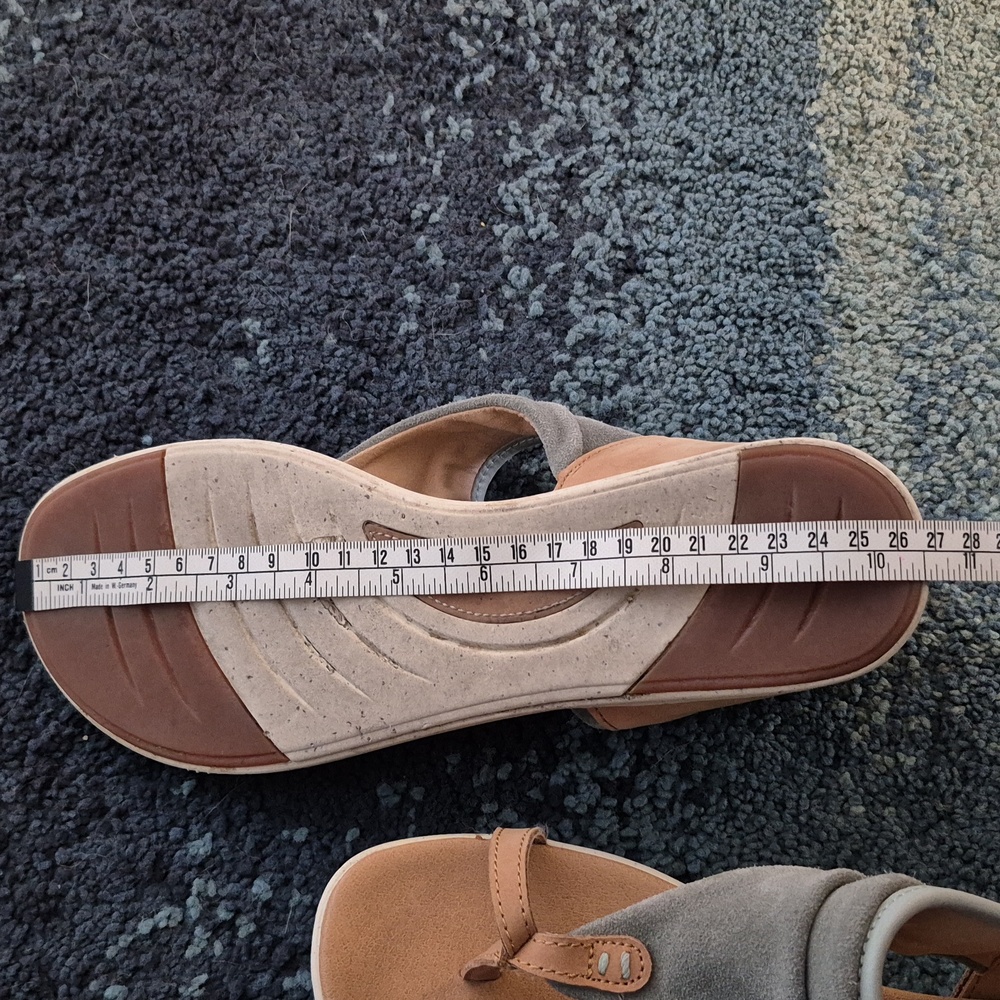 Mud Australia Tan and Gray Suede T-Strap Sandals with Ankle Buckle - Picture 5 of 5